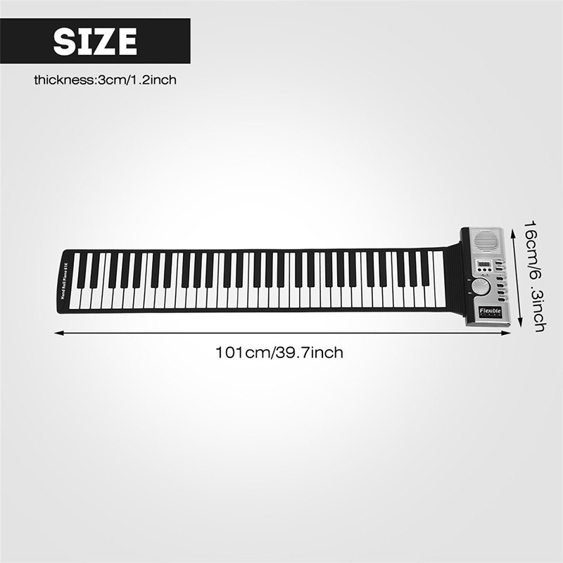 61 Keys Roll Up Piano Portable USB Rechargeable Electronic Hand Roll Piano Environmental Build in Speaker Silicone Soft Piano Keyboard For Beginners