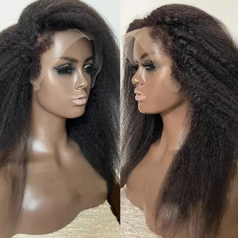 Transparent Kinky Straight HD Lace Front Wigs Human Hair With 4C Curly Baby Hair For Women Pre Plucked Yaki Full lace Human Hair Wigs glueless