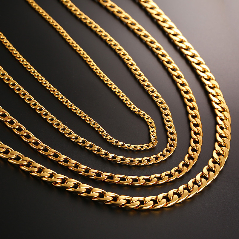 Wolf Tide Men's Cuban Link Chain Necklace Stainless Steel Black Gold Color Male Choker Colar Curb Chains Jewelry Accessories Gifts for Him Vijoux