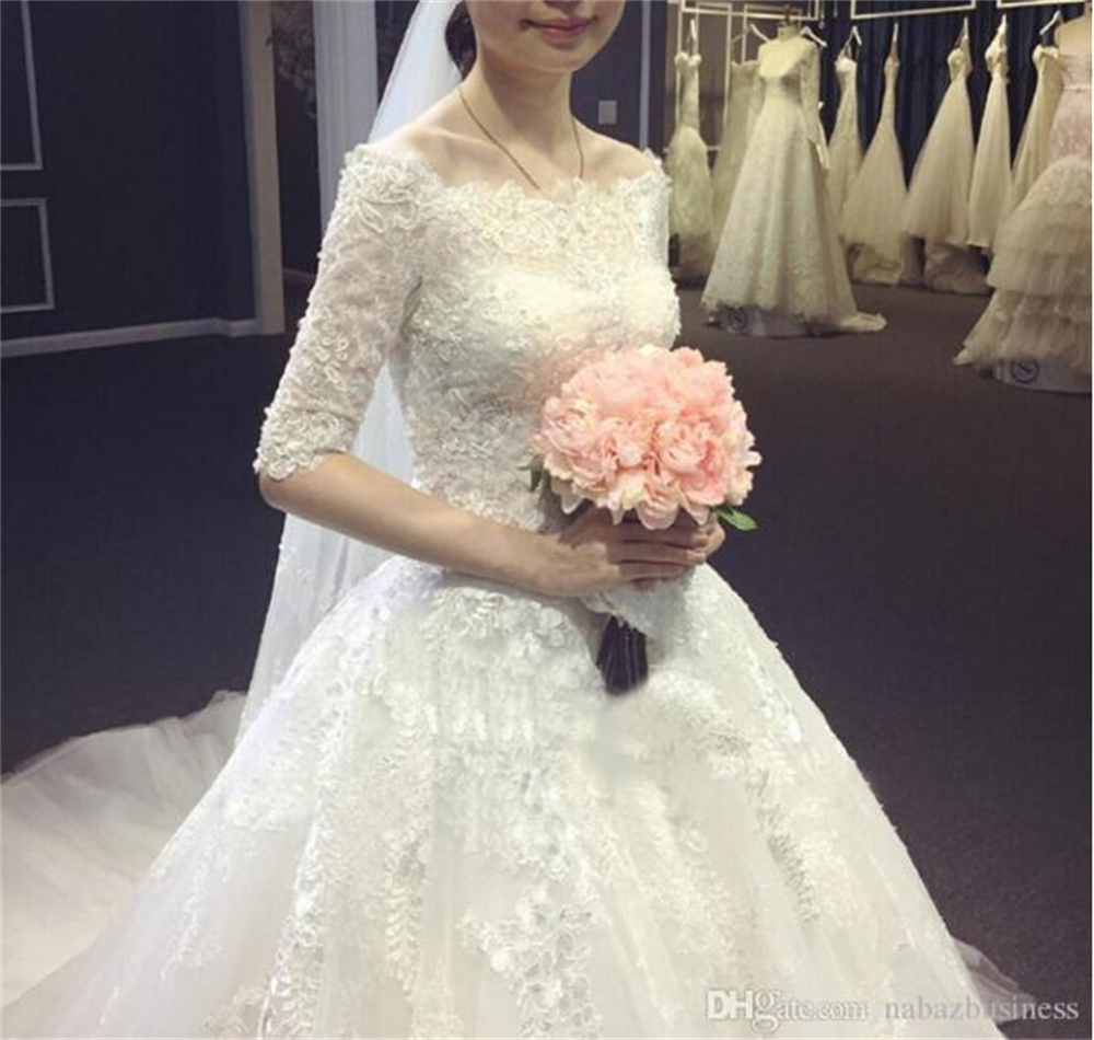 ZJ9095 Exquisite Wedding Dresses For Women 2024 Bride O-Neck Half Sleeves Bride Gowns Tulle A-Line Plus Size