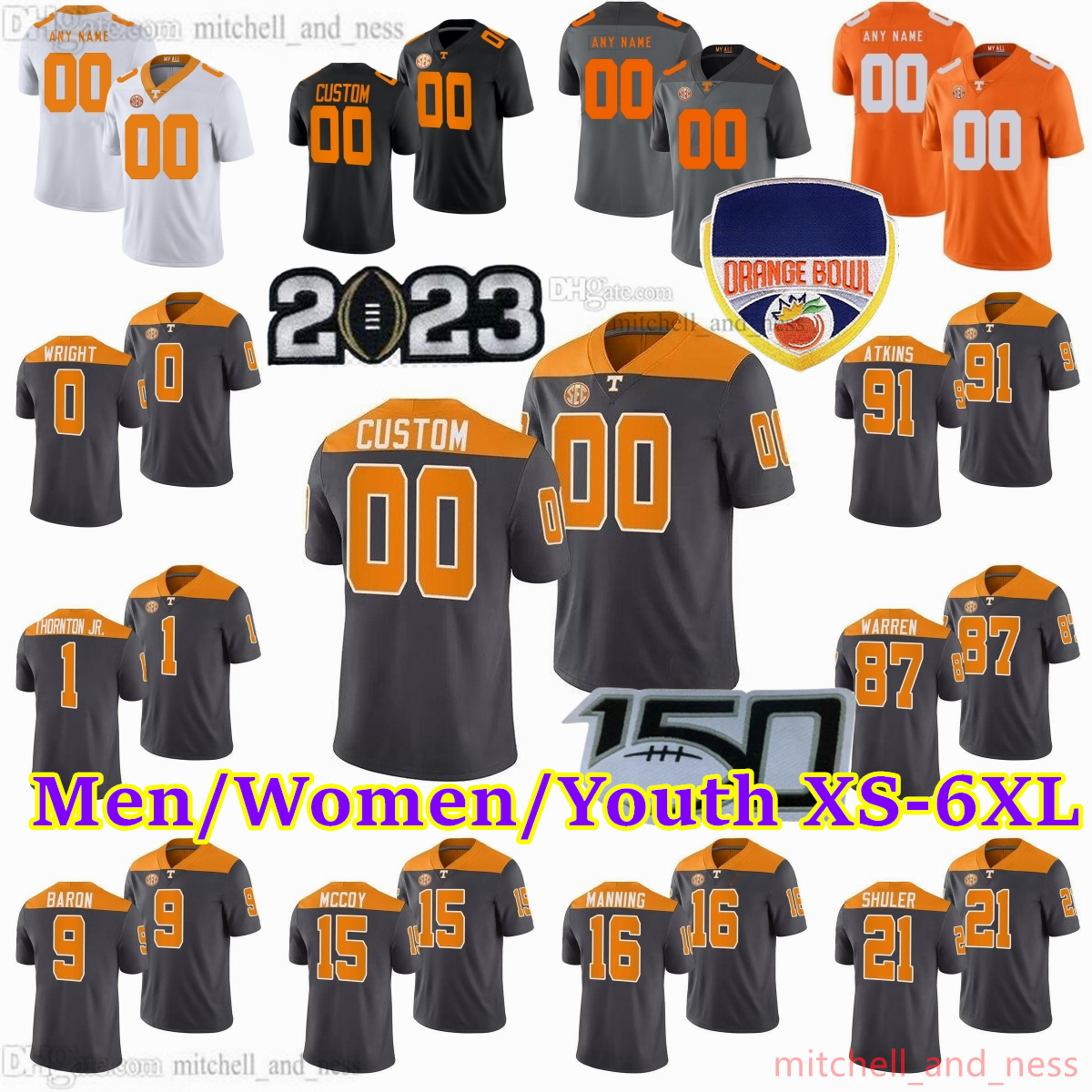 2023 Custom S-6XL NCAA Tennessee Volunteers Football Jersey 7 Joe Milton III 16 Peyton Manning 1 Jason Witten 11 Joshua Dobbs 92 Reggie White 1 Donte Thornton Jr. Warren