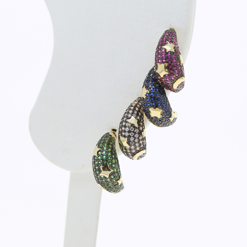 New designer Rainbow Color Star Moon Dome Charm Stud Earrings Iced Out Paved 5A Cubic Zircon Fashion Hip Hop Women Lady Festival Gift Jewelry