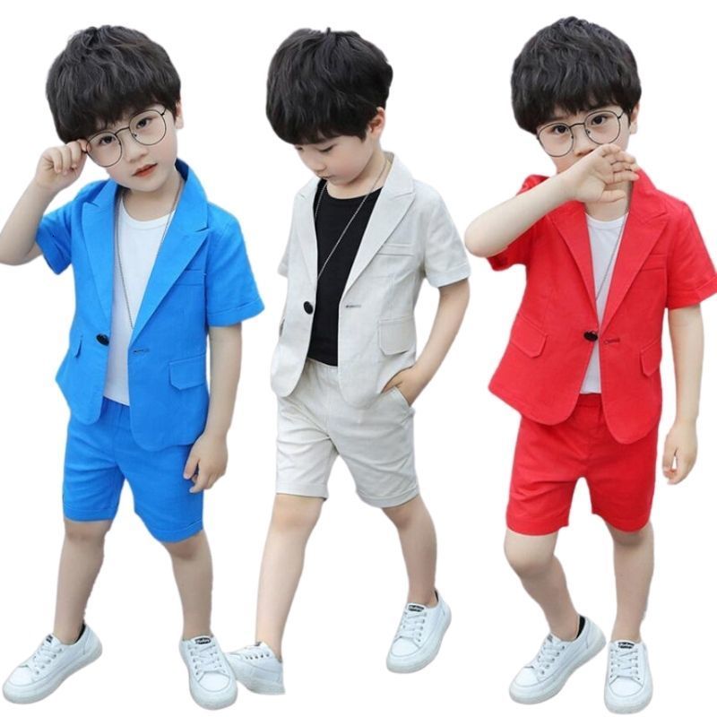 Suits Boys Blazers Sets Wedding Or Birthday Party Summer Business Suit Shorts Jacket Sleevele T Shirt Kids Boy Clothing 3Pcs Outfit 230906