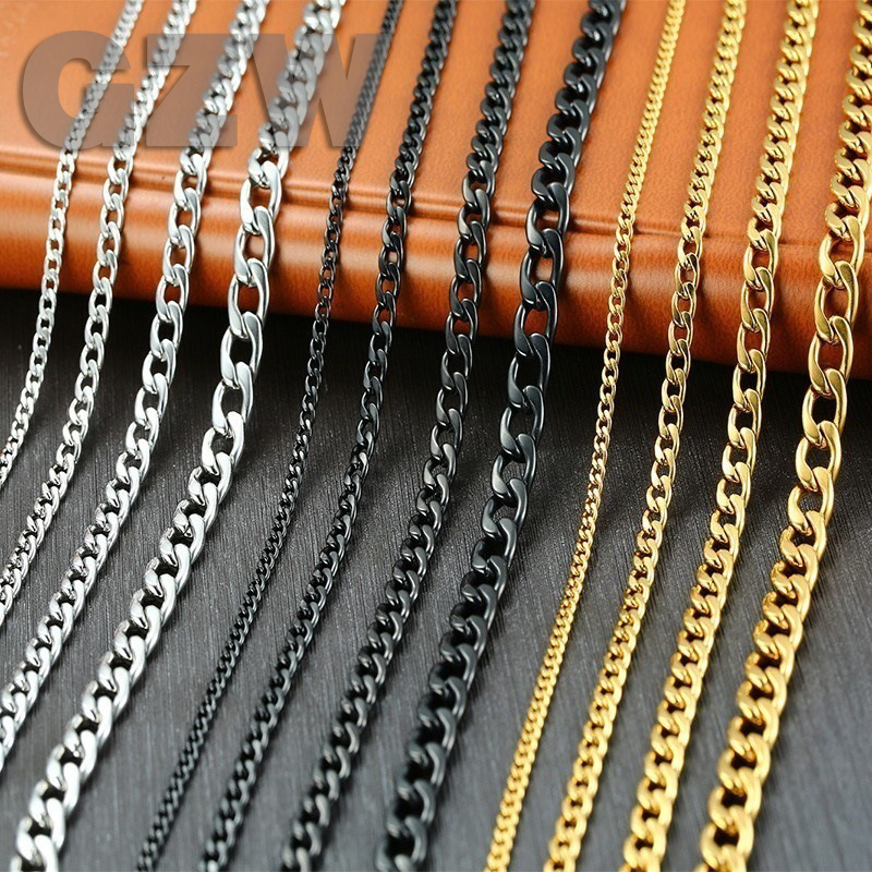 Wolf Tide Men's Cuban Link Chain Necklace Stainless Steel Black Gold Color Male Choker Colar Curb Chains Jewelry Accessories Gifts for Him Vijoux