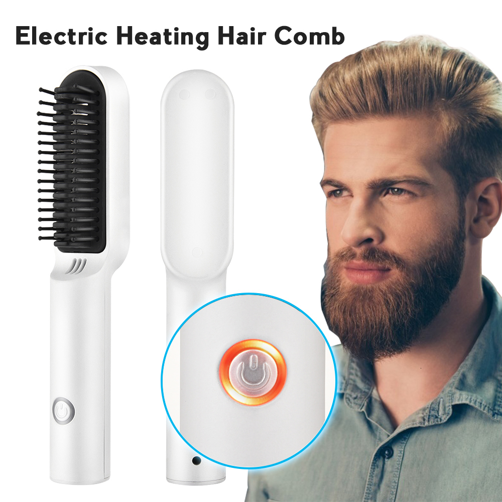 Hair Straighteners Wireless Heating Comb Straightener Professional Mens Beard Flat Iron Ceramic Electric Brush Salon Styling Tools 230906