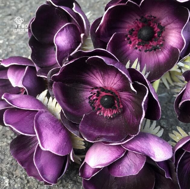 Wedding Flowers Real Touch White Anemones PU Artificial For Bouquet Table Centerpieces Natural PU ZZ