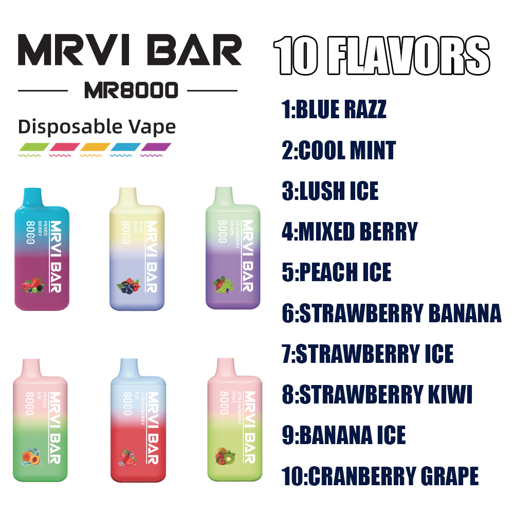 Original Mrvi Bar 8000 Puffs Disposable Vape Pen E Cigarette With Rechargeable 650mAh Battery Prefilled 15ml Pod Puff Kit VS Lost Mary