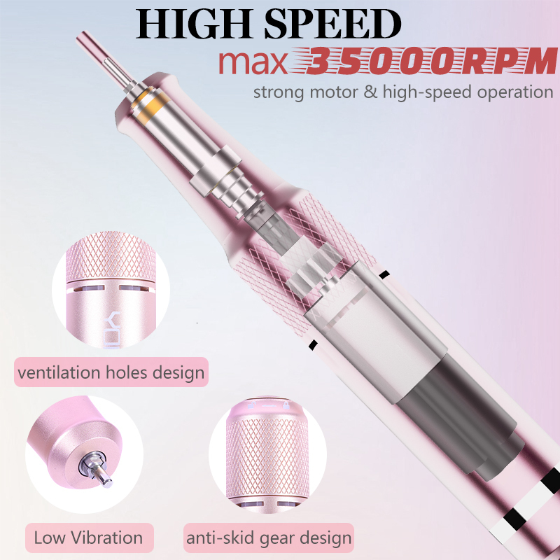 Nail Manicure Set 35000RPM Rechargeable Drill Machine With Pause Mode Salon Equipment Gel Cutting Remove Sander 230906