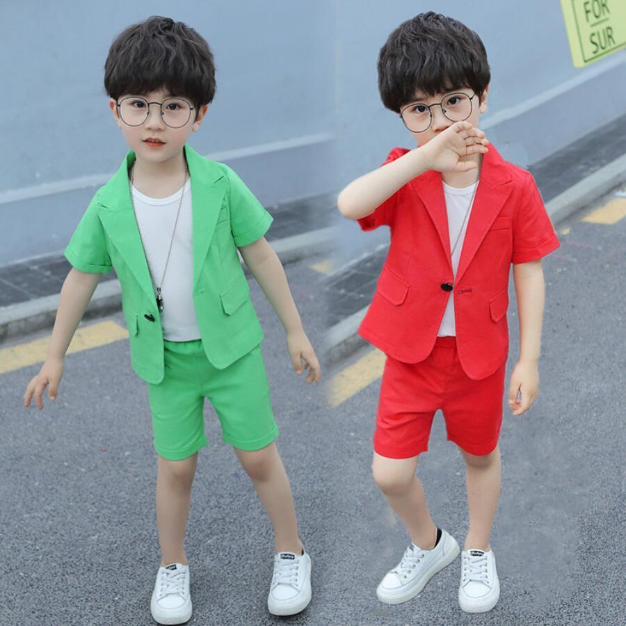 Suits Boys Blazers Sets Wedding Or Birthday Party Summer Business Suit Shorts Jacket Sleevele T Shirt Kids Boy Clothing 3Pcs Outfit 230906