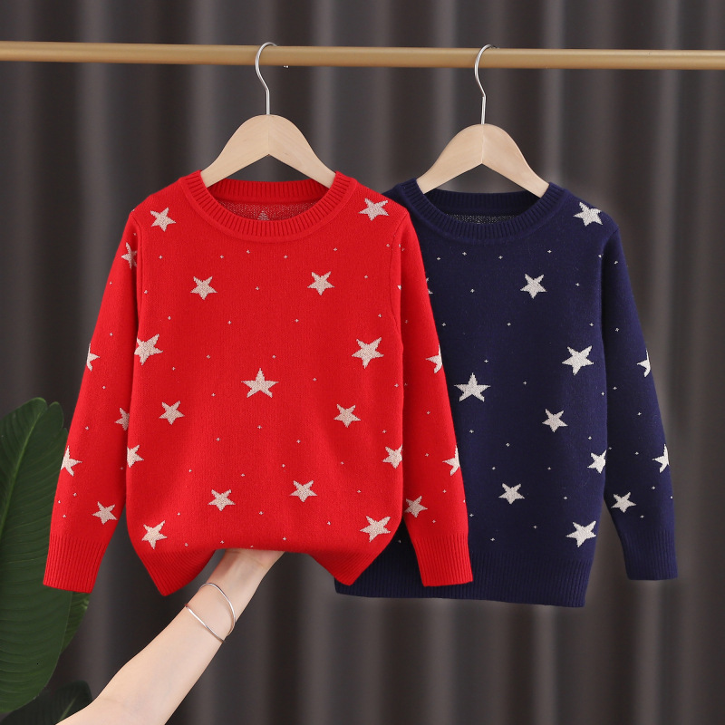 Pullover Ins Winter Girls Sweaters Star Sweater Knitwear Children Clothing 230906
