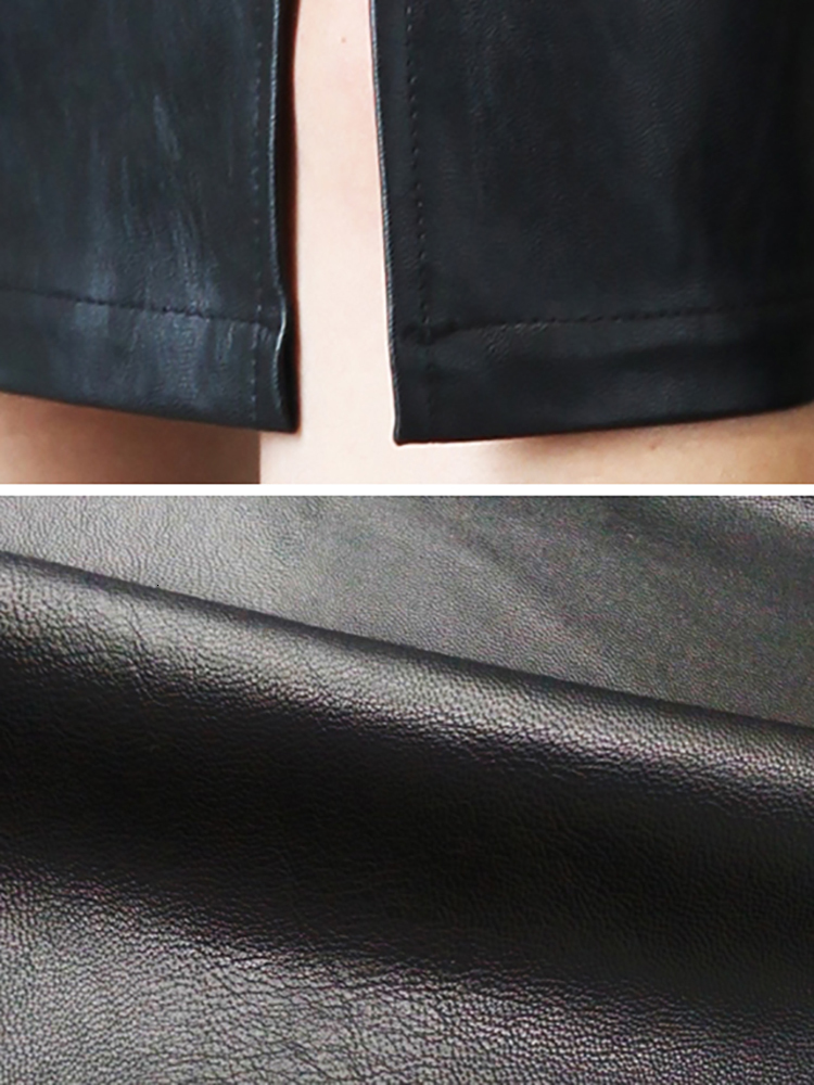 Skirts Aachoae Black PU Leather Skirt Women Midi Sexy High Waist Bodycon Split Skirt Office Pencil Skirt Knee Length 230907