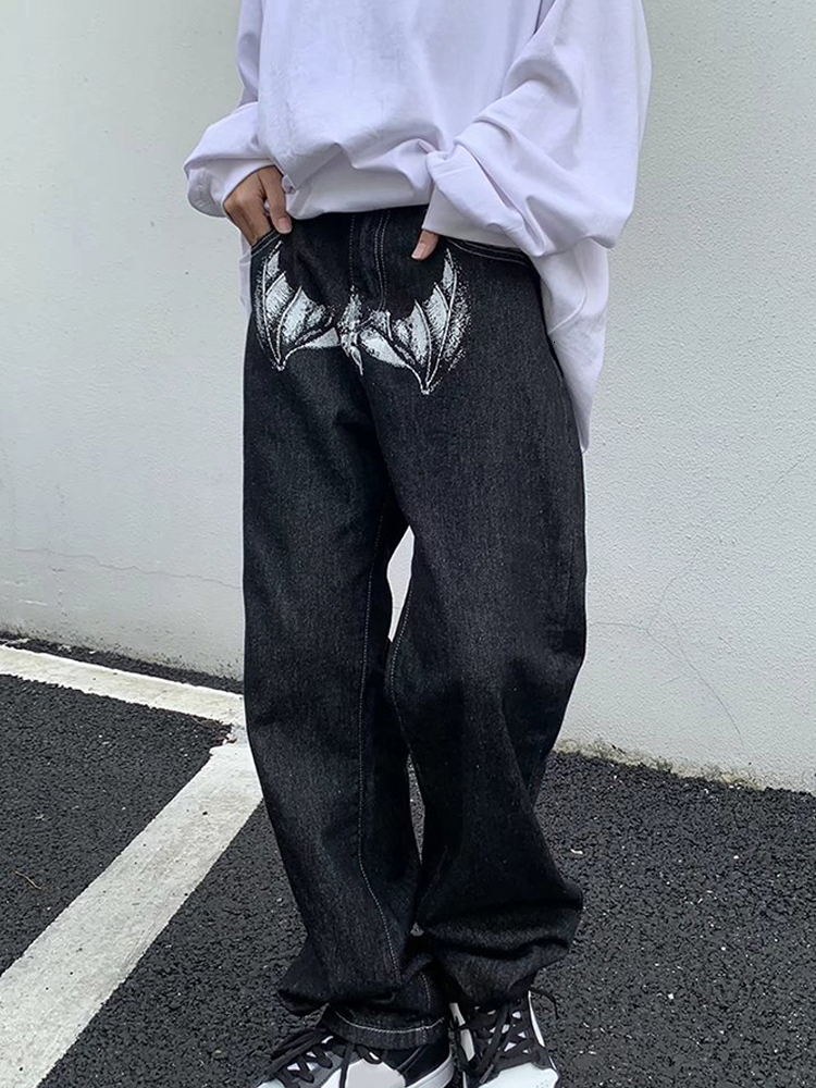 Men's Jeans Letter Printed Loose Wide Leg Jeans For Men Y2k Fashionable Hip-Hop Casual Pants For Street Trend Baggy Men'S Clothing 230907