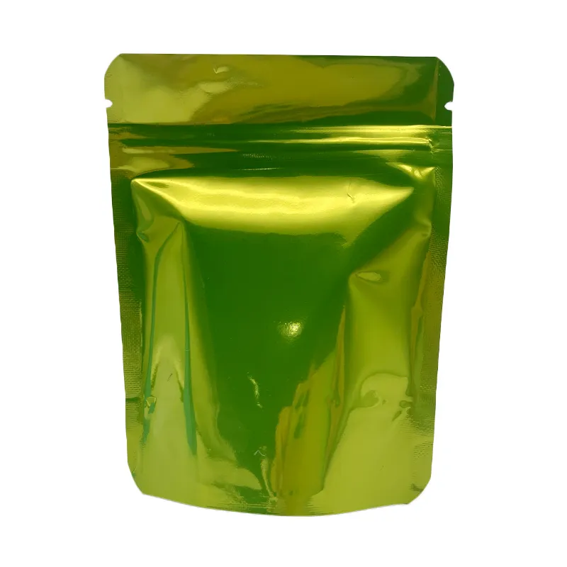 wholesale Glossy metallic plain mylar bags stand up pouch 3.5g resealable zipper strain lable cali packs LL