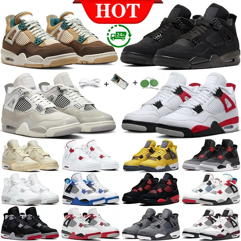 Basketball Shoes For Men Women 4 4s Frozen Moments Black Cat Thunder Lightning Military Blue Pine Green Seafoam Cacao Wow Red Cement Medium Olive mens sports sneakers