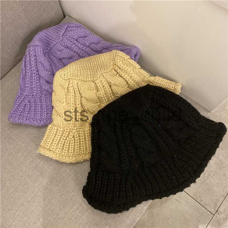 Beanie/Skull Caps Korean Handmade Woolen Basin Hat for Children's Warmth In Autumn And Winter Versatile White Knitted Fisherman Hat x0907