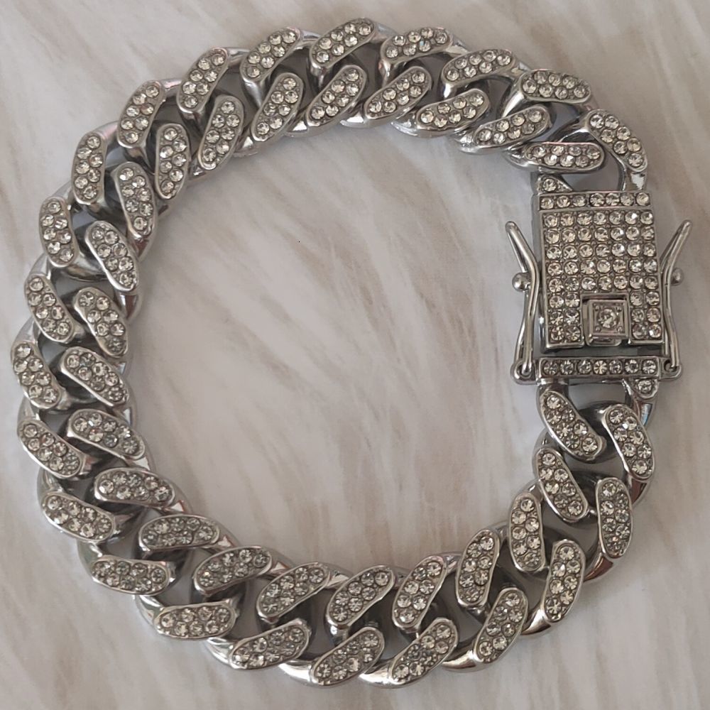 Bangle 13mm Crystal Miami Iced Out Cuban Link Chain Bracelet For Men Women Full Charms Hip Hop Jewelry Chain wholesale Gift 230907