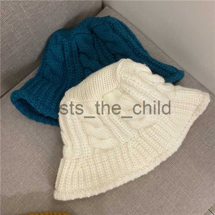 Beanie/Skull Caps Korean Handmade Woolen Basin Hat for Children's Warmth In Autumn And Winter Versatile White Knitted Fisherman Hat x0907