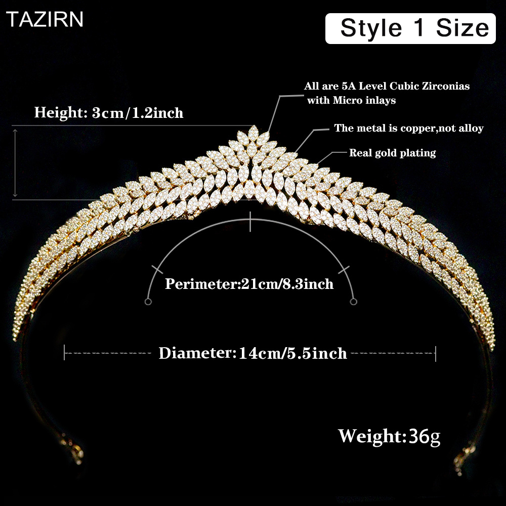 Wedding Hair Jewelry TAZIRN Wedding Bride Crowns Zircon Diadem Arab Tiaras CZ Princess Headwear Elegant Pageant Party Hair Accessories for Women Gift 