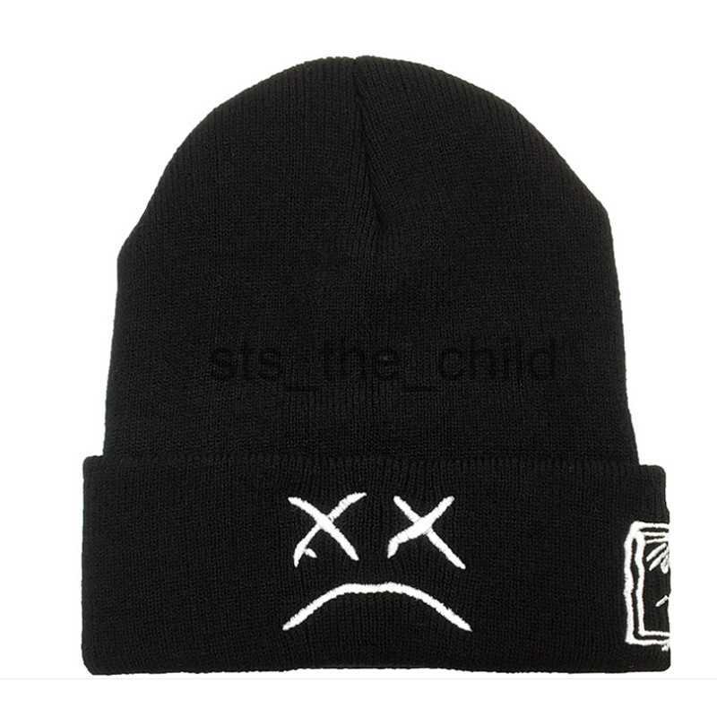 Beanie/Skull Caps Winter LilPeep embroidered knitted hat sad face expression funny men women beanie hat x0907
