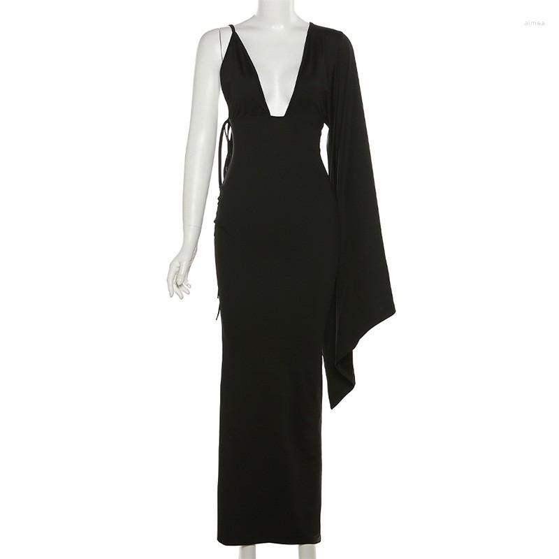 Casual Dresses Woman's Sexy Backless Thin Knit Woolen Chic Halter Lace Up Flare Sleeve Maxi Vestidos Beach Holiday Party Robe Outfits B1