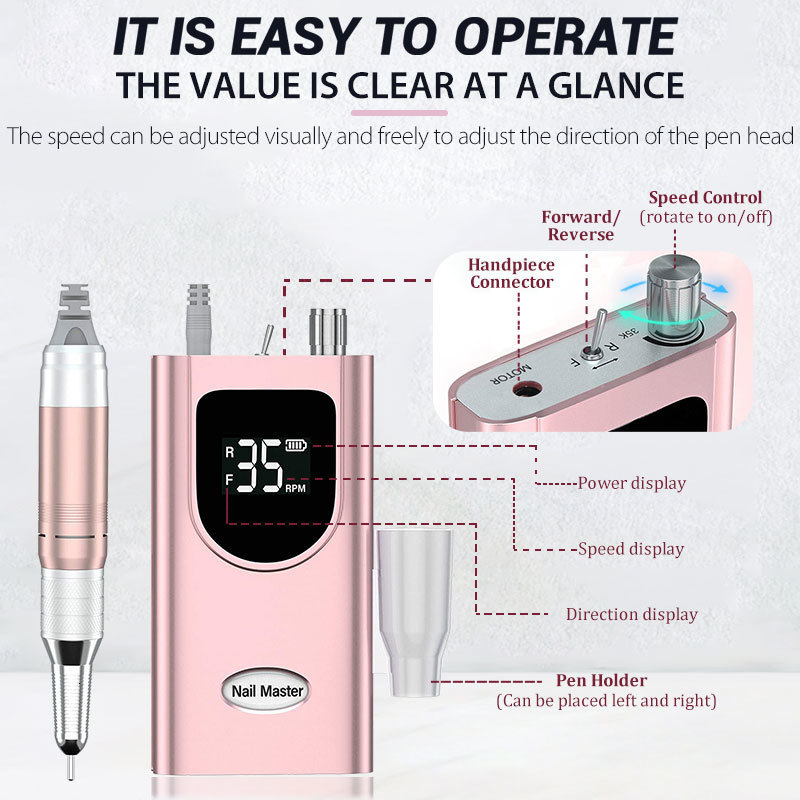 Nail Manicure Set 35000RPM Professional Electric Nail Sander for Manicure Pedicure Rechargeable Cordless Power Nail Drill Machine for Gel Remover 2308