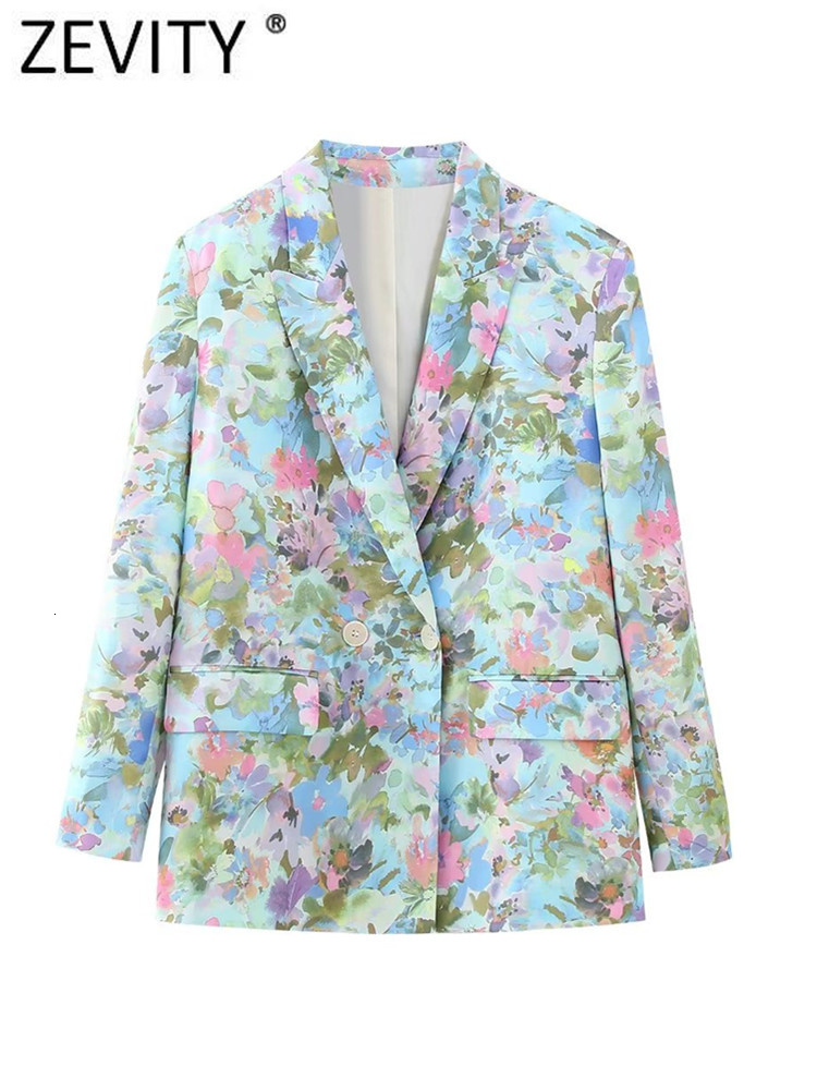 Womens Suits Blazers ZEVITY Women Fashion Floral Print Buttons Blazer Coat Vintage Long Sleeve Flap Pockets Female Outerwear Chic Vestes CT3797 230906