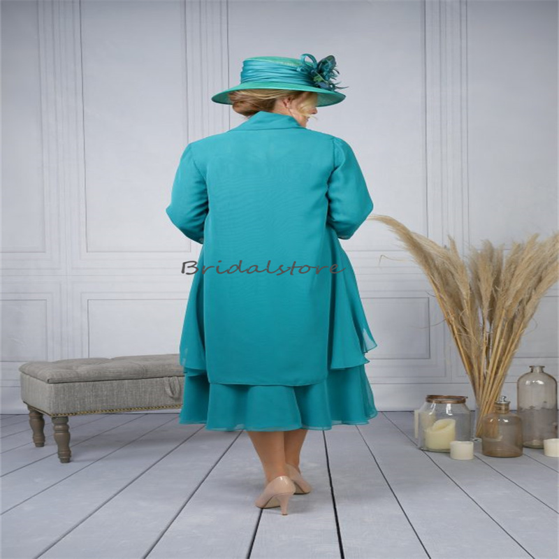 Turquoise Mother Of The Bride Dress Uk With Jacket Elegant 2 Piece Chiffon Wedding Guest Women Formal Evening Dress Second Party Birthday Wear Charmin