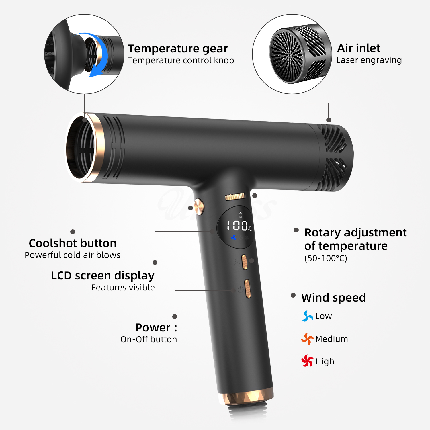 Other Massage Items 110000RPM HighSpeed Hair Dryer Brushless Motor Strong Wind Ionic Blow LED Display Screen Hairdryer Low Noise Dryers 230906