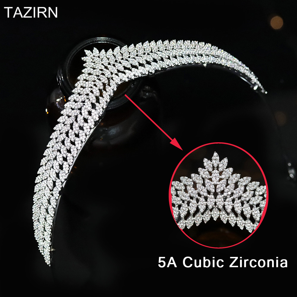 Wedding Hair Jewelry TAZIRN Wedding Bride Crowns Zircon Diadem Arab Tiaras CZ Princess Headwear Elegant Pageant Party Hair Accessories for Women Gift 