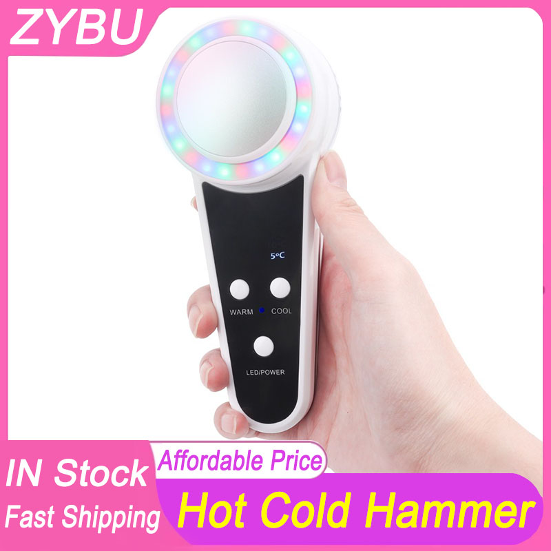 2 in 1 Multi-functional Ultrasonic Hot Cold Hammer EMS Full Body Face Massager Shaping Beauty LED Light Photon Therapy Anti Aging Cryo Wrinkle Removal