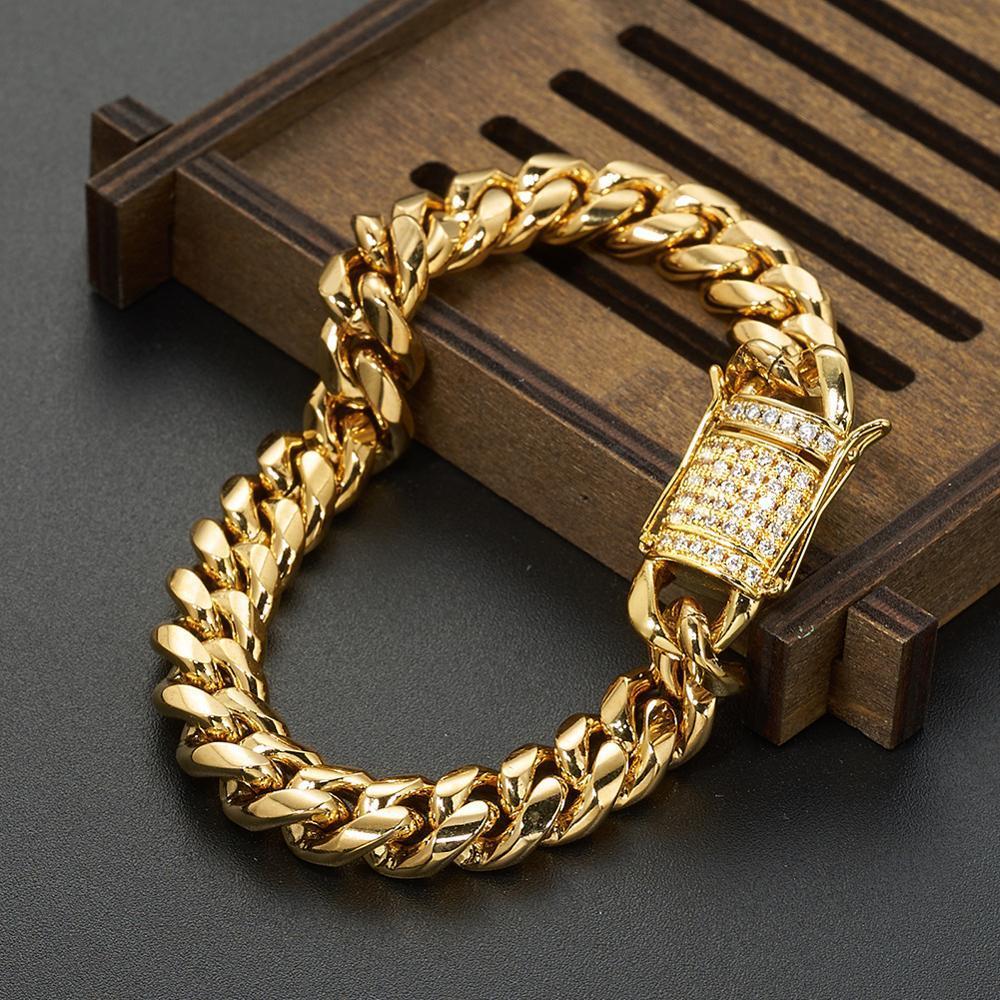 Bangle 6810121618mm CZ Zircon Stone Pave Stainless Steel Cuban Miami Link Chain Bracelets for Male Boys Hip Hop Rock Jewelry 230907