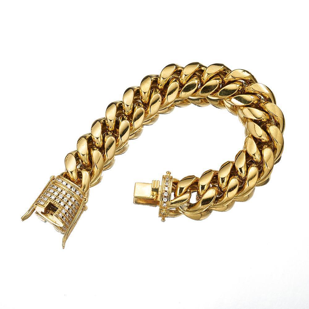 Bangle 6810121618mm CZ Zircon Stone Pave Stainless Steel Cuban Miami Link Chain Bracelets for Male Boys Hip Hop Rock Jewelry 230907