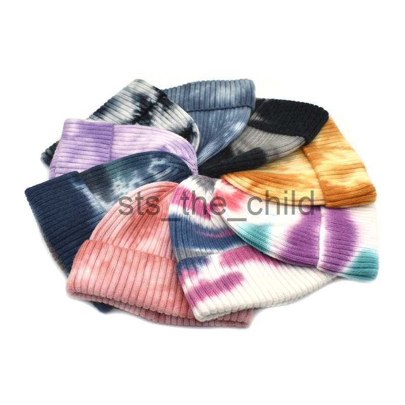 Beanie/Skull Caps Fashion Knitted Warm Hats Autumn Winter Women Color Tie Dye Short Beanie Caps Headwear Hip Hop Streetwear Hats x0907