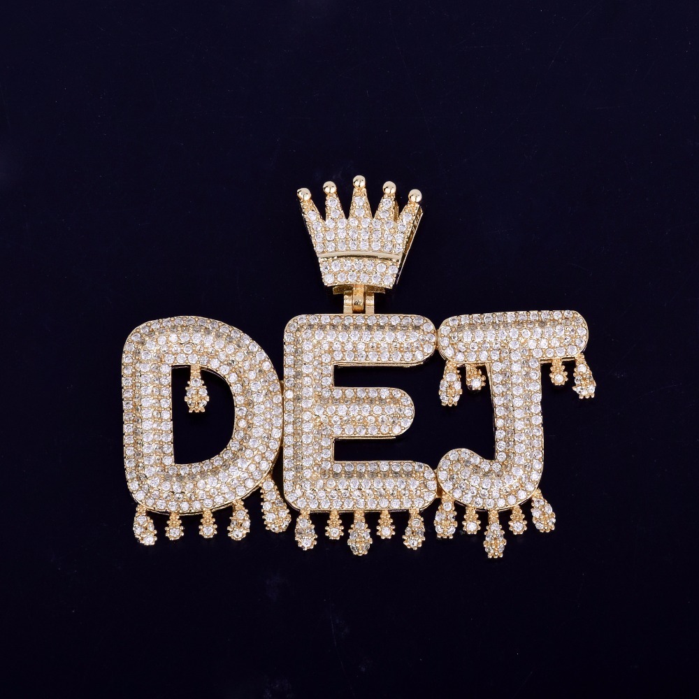Pendant Necklaces Bubble Letter Custom Name Necklace for Men Personalized Pendant Crown Drippy Charms Cubic Zircon Hip Hop Jewelry Iced Out 230907