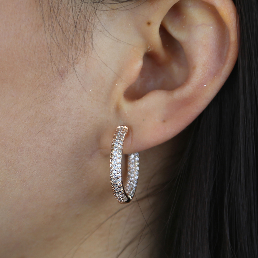 Stud 25MM Medium Sized Huggie Hoop Earring Rose Gold Silver Colors Full Micro Pave 5A CZ Iced Out Women Hoops 230907