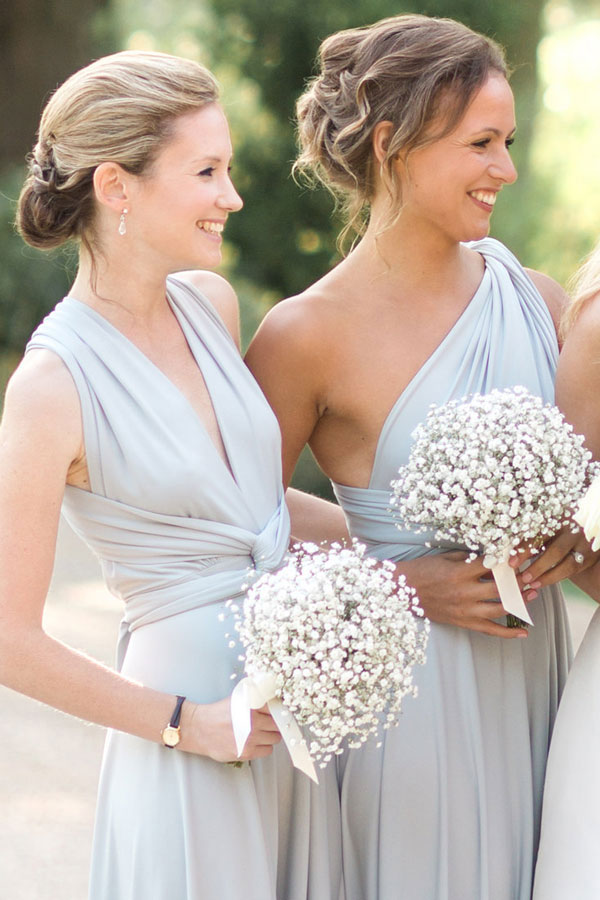 Light Blue Covertible Bridesmaid Dresses Pleated Floor length Country Beach Wedding Guest Party Gowns Sexy Backless Long Prom Dress Custom Made 2023