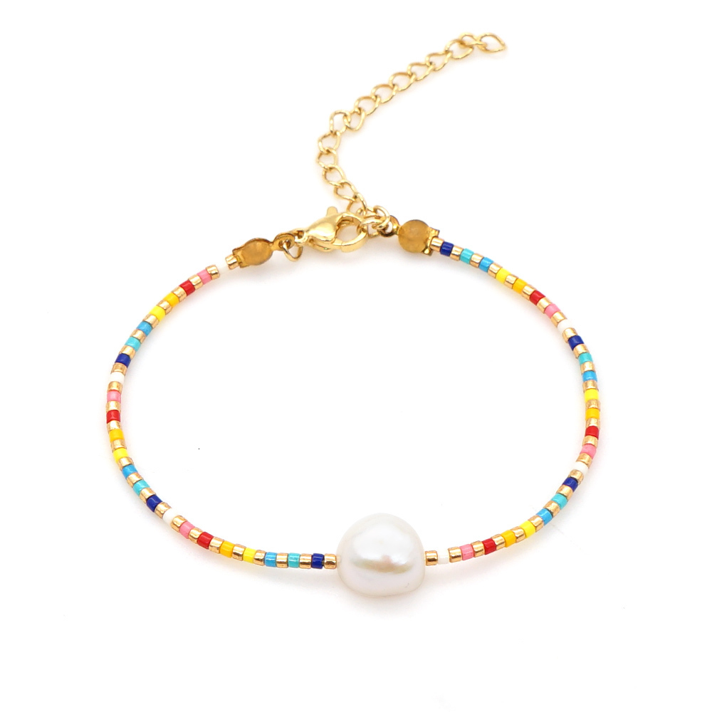 Bangle Go2BoHo Faux White Baroque Bracelet Color Contrast Miyuki Seed Beads Adjustable Simple Bracelets for Women Fashion Jewelry Gift 230907