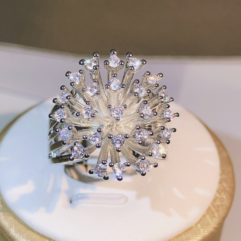 Wedding Rings 925 sterling silver glittering zircon dandelion ring ladies three claw zircon ring party birthday fashion jewelry gift 230907