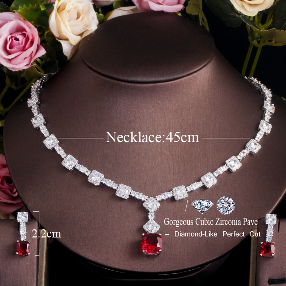 Wedding Jewelry Sets ThreeGraces Elegant Yellow CZ Crystal Silver Color Big Square Drop Earrings Necklace Wedding Party Jewelry Sets for Women TZ581 2