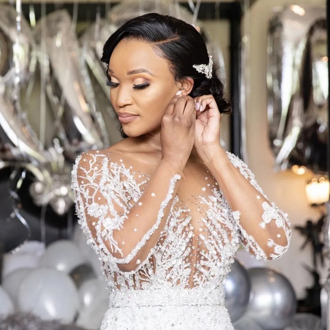 2024 Mermaid Morden African Wedding Dress Detachable Train Illusion Neck Long Sleeves Heavy Handwork Beads Sequins Bride Gowns Vestidos De Novia