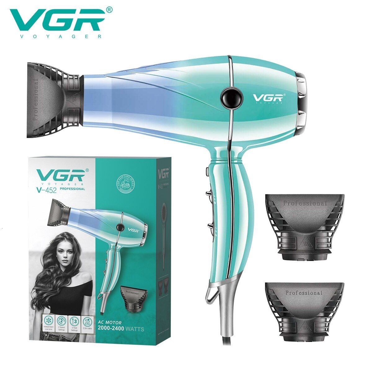 Other Massage Items VGR Hair Dryer Professional 2400W High Power Overheating Protection Strong Wind Drying Care Styling Tool V452 230906