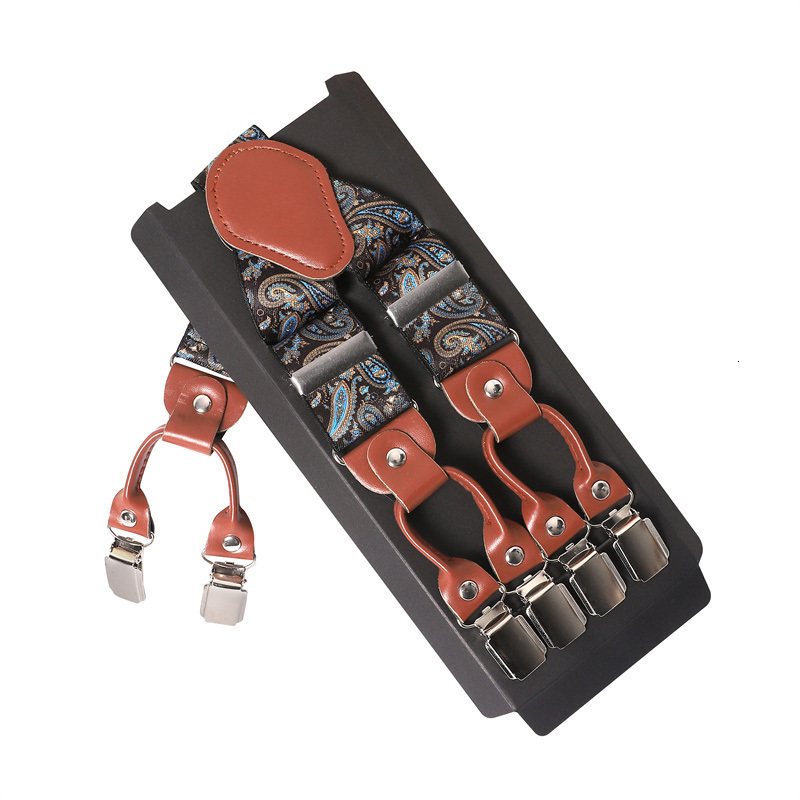 Suspenders Men Suspenders Brown Leather 6 Clips Braces Vintage Unisex Casual Suspensorio Tirante Trousers Strap Bretele Wedding Accessories 230907