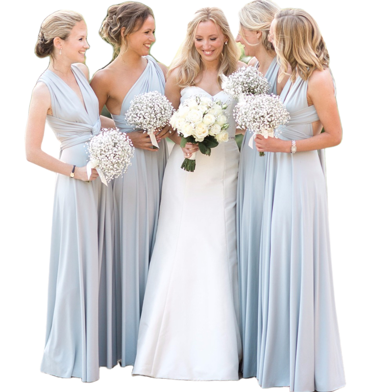 Light Blue Covertible Bridesmaid Dresses Pleated Floor length Country Beach Wedding Guest Party Gowns Sexy Backless Long Prom Dress Custom Made 2023