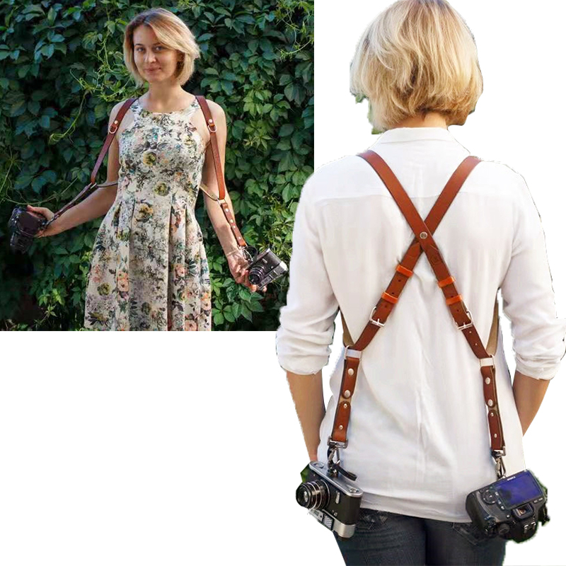 Suspenders Travel camera strap Pographer women suspender leather Rivet retro brace vintage men acessorios masculino 230907