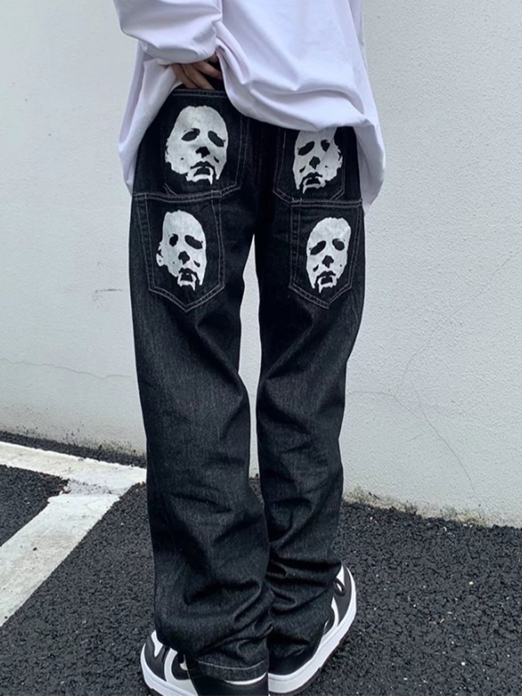 Men's Jeans Letter Printed Loose Wide Leg Jeans For Men Y2k Fashionable Hip-Hop Casual Pants For Street Trend Baggy Men'S Clothing 230907