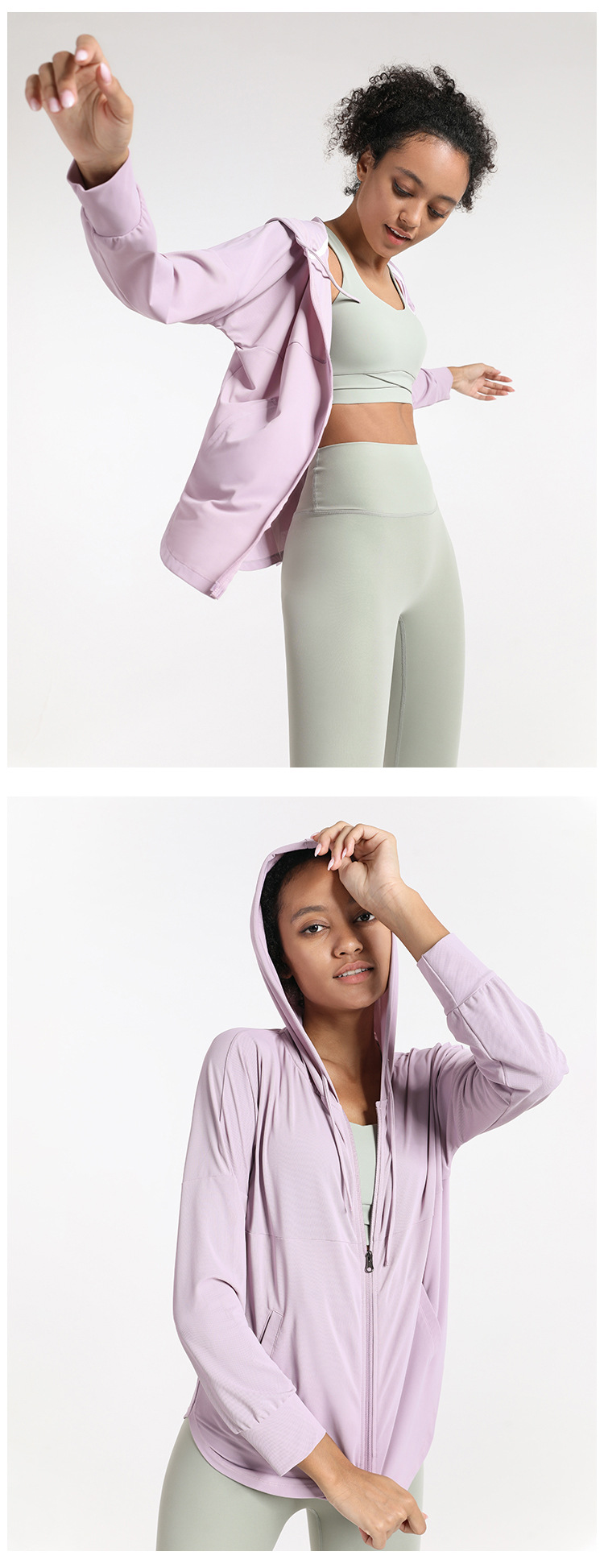 DS15 Womens Dust Coat Hooded Fitness Wear Yoga Outfits Sportswear Outer Loose Jackets Adult Running Train Exercise Long Sleeve Waterproof Tops