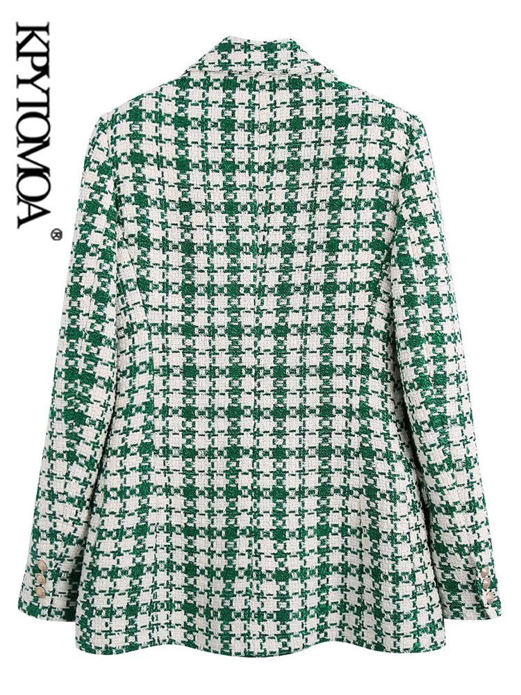 Womens Suits Blazers KPYTOMOA Women Fashion Tweed Double Breasted Blazer Coat Vintage Long Sleeve Flap Pockets Female Outerwear Chic Veste Femme 23090