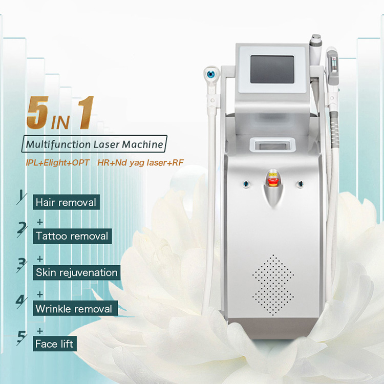 Nd Yag Laser Tattoo Pigment Removal OPT Painless Hair Remove RF Skin Rejuvenation Body Contouring 5 in 1 Multifunction Beauty Instrument Changeable La