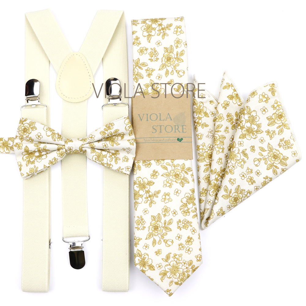 Suspenders Men Kid Sage Green Floral 2.5cm Suspenders 6.5cm 100% Cotton Tie Hankie Bow Set Cravat Brace Adjustable Straps Wedding Accessory 230907