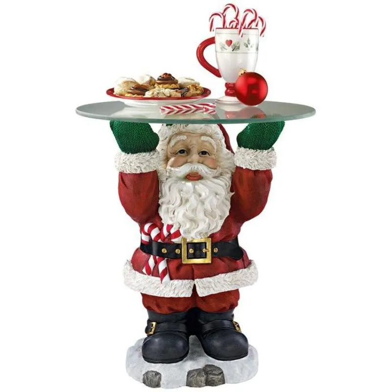 1PC Decorations Santa Claus Tray Biscuit Candy Snack Gift Display Resin Sculpture Glass Top Table Home Craft Decoration Christmas G0907